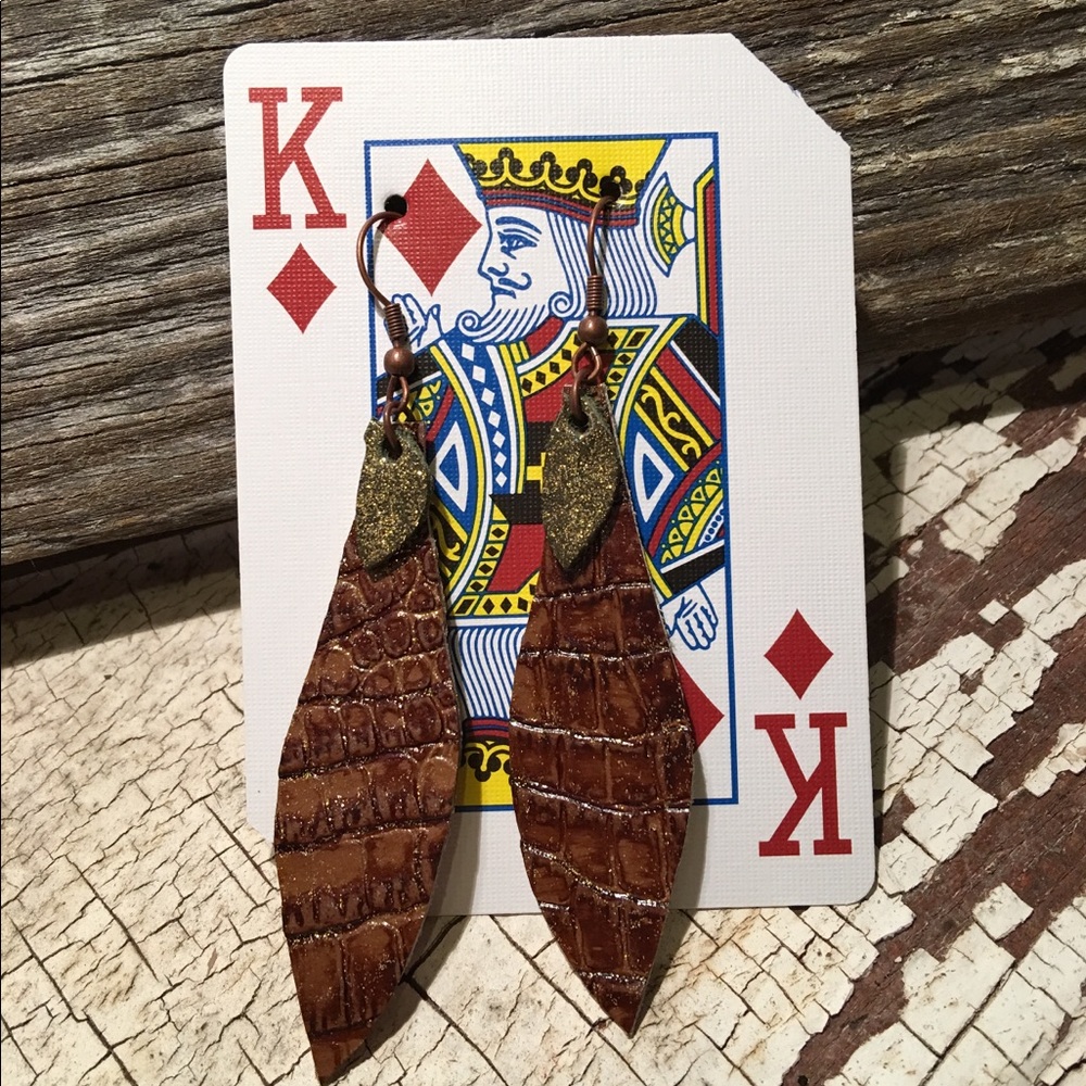 Leather leaf earrings